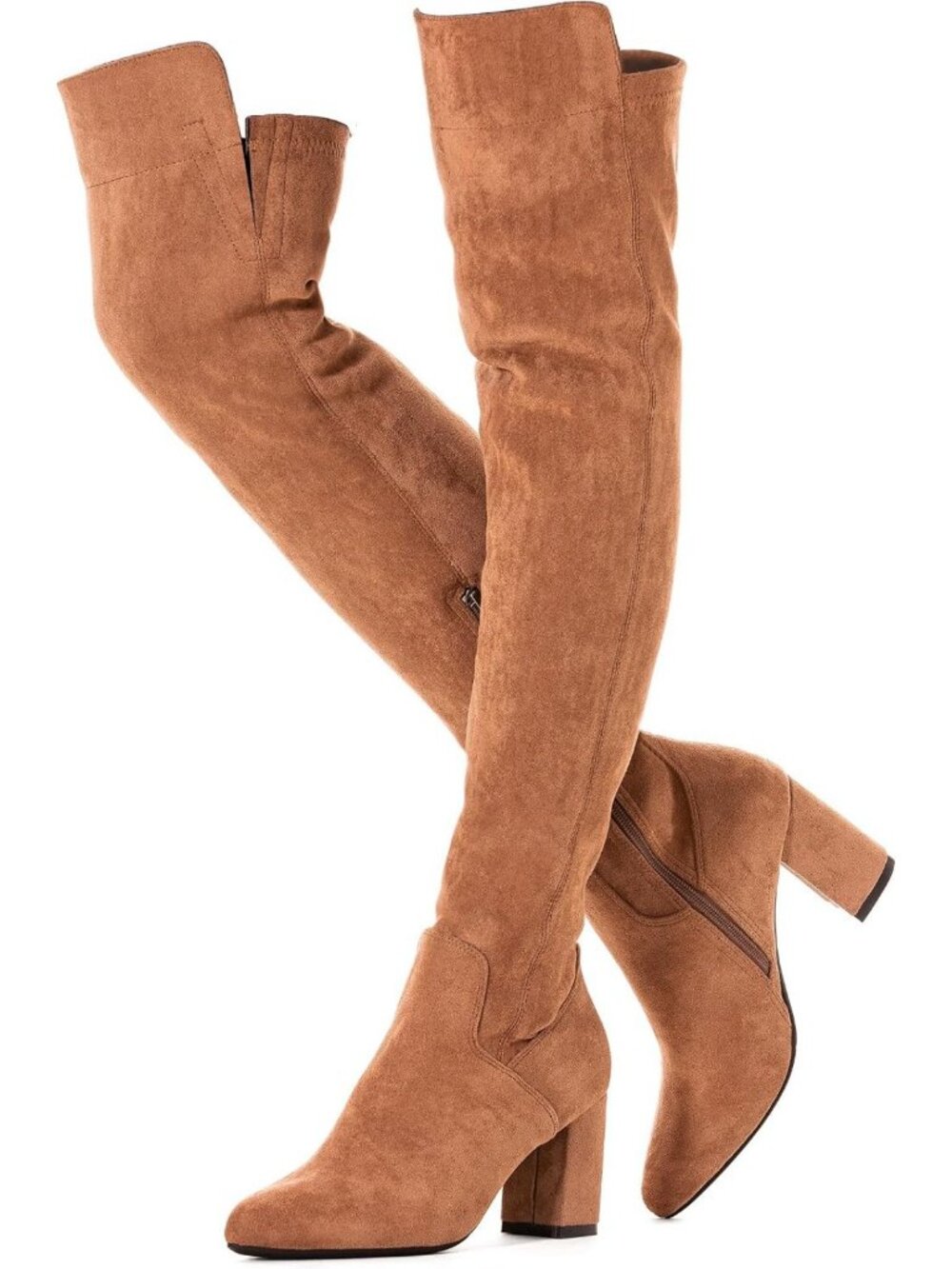 Stylish Thigh High Suede Boots for Women - Black Block Heel, 2-Inch, Winter Chic